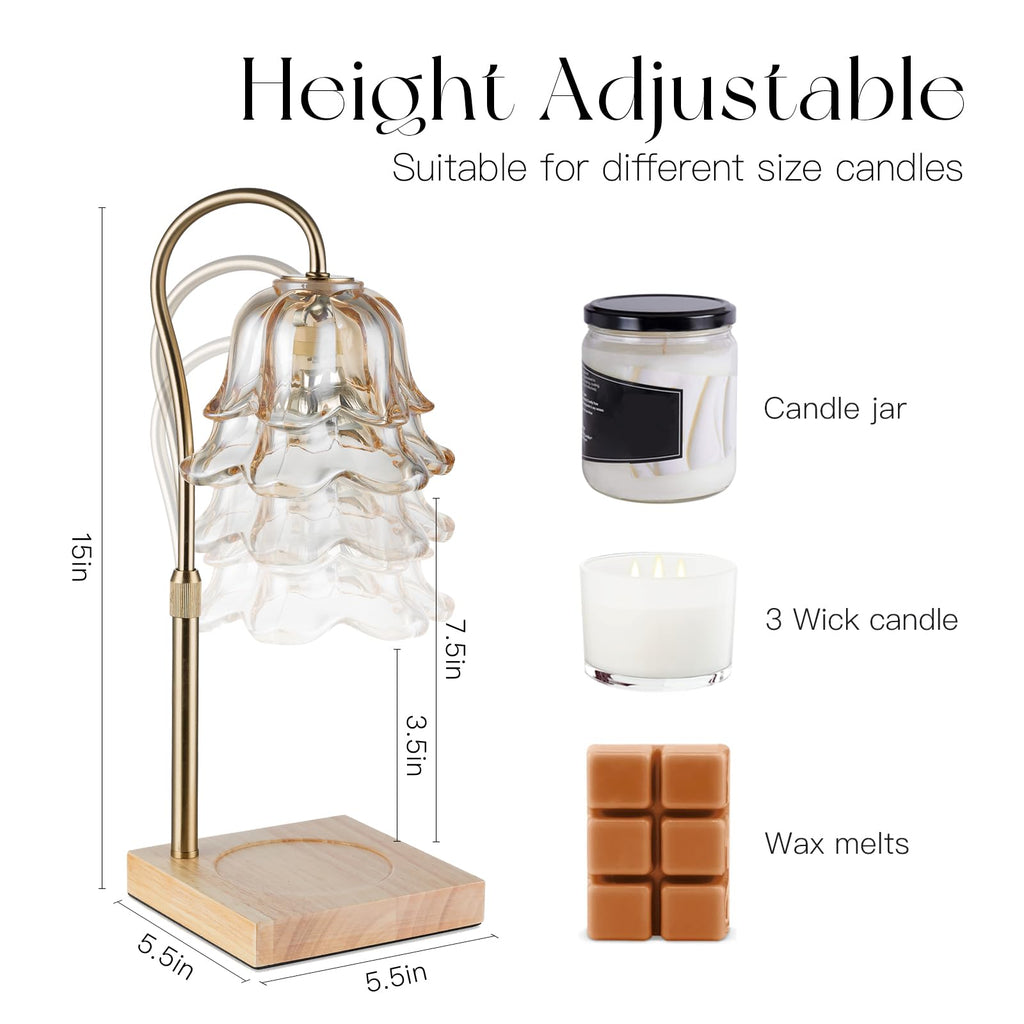 Candeldo Candle Warmer Lamp with Timer, Gold Flower Glass Shade