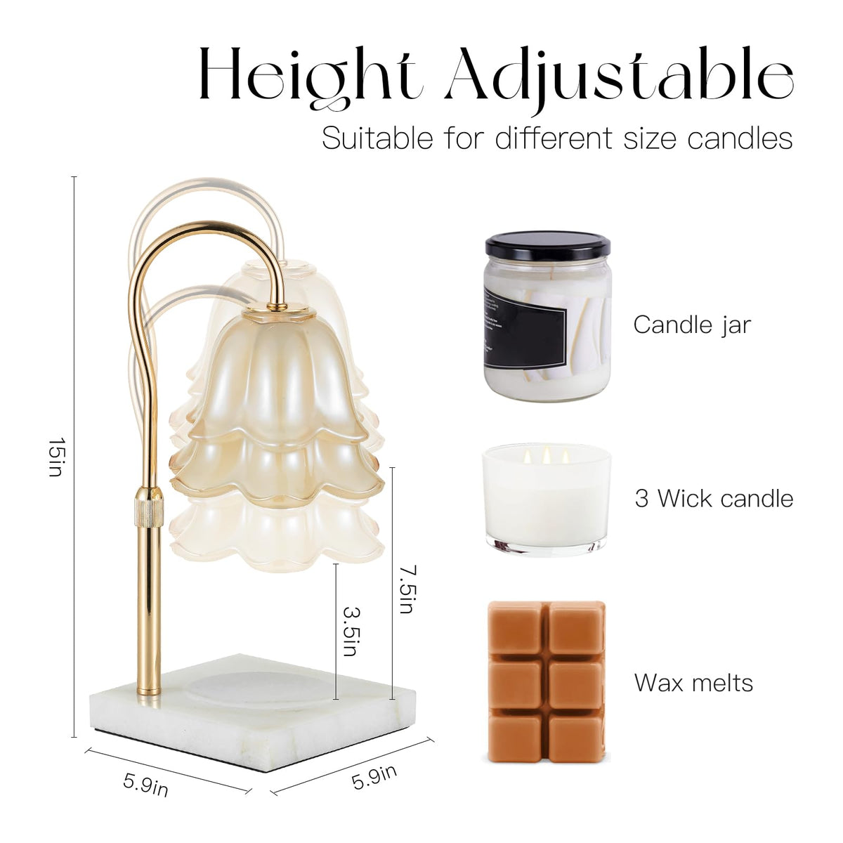Candeldo Candle Warmer Lamp with Timer, Gold Flower Glass Shade