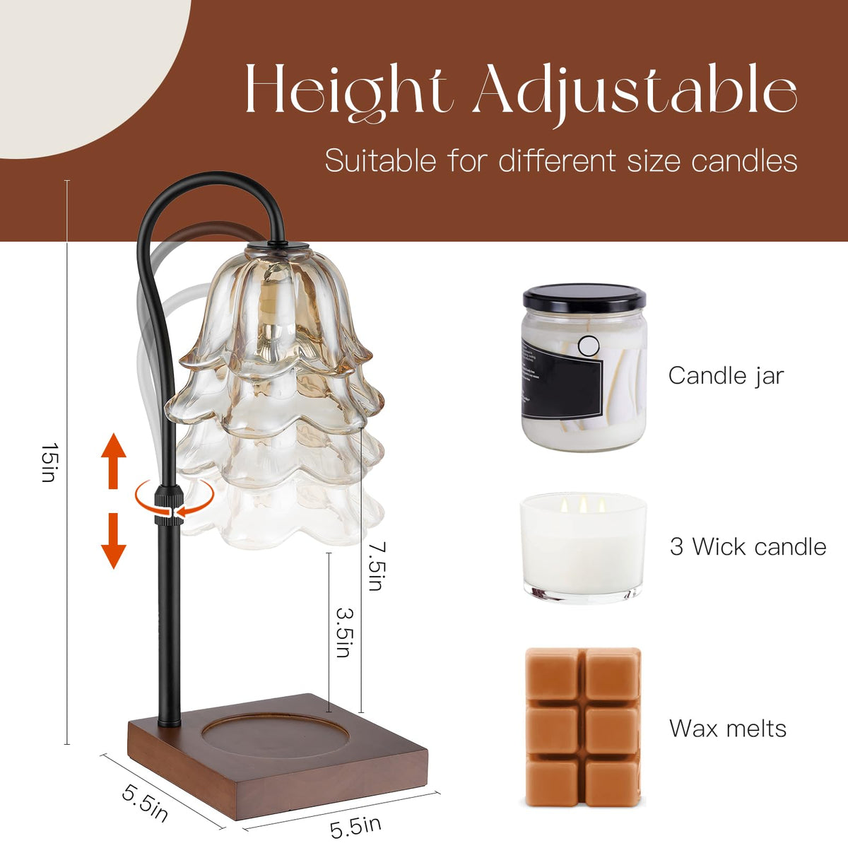 Candeldo Candle Warmer Lamp with Timer, Gold Flower Glass Shade