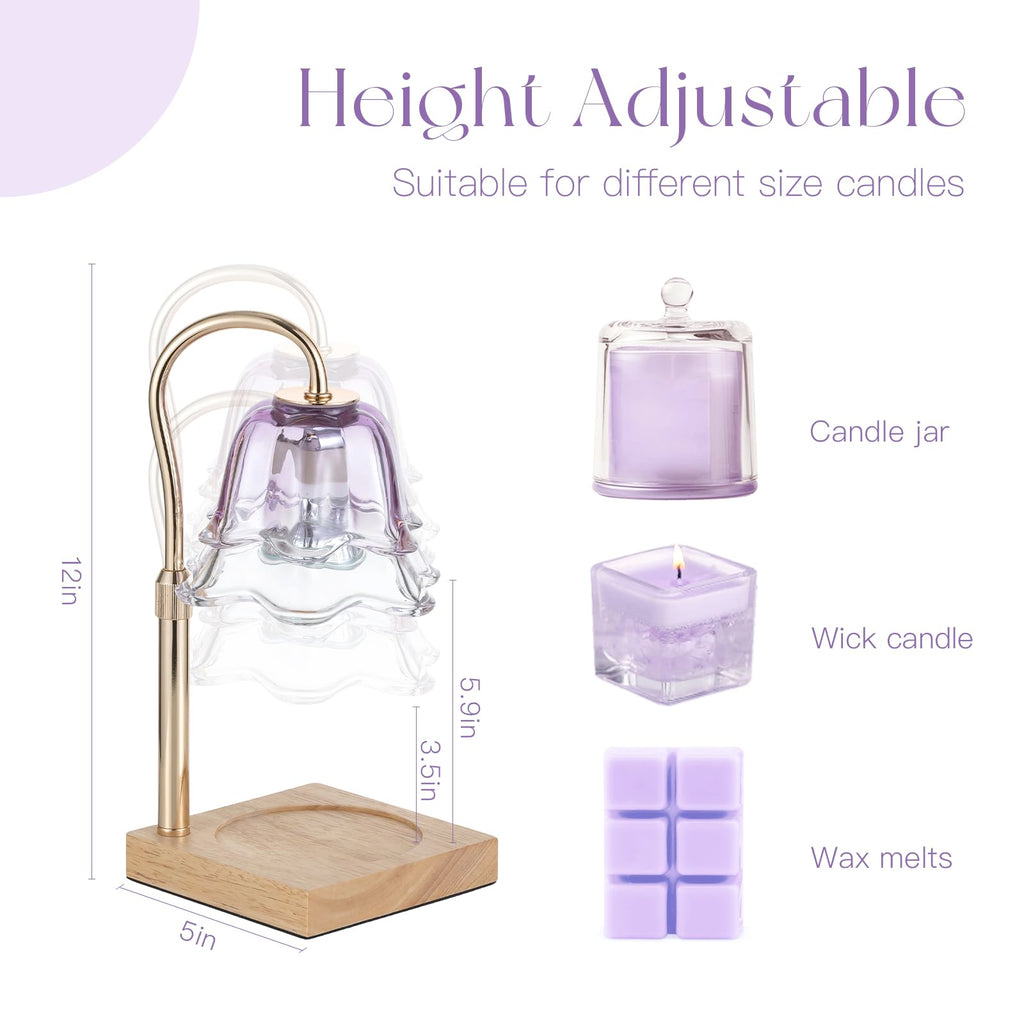 Candeldo Candle Warmer Lamp with Timer, Gold Flower Glass Shade