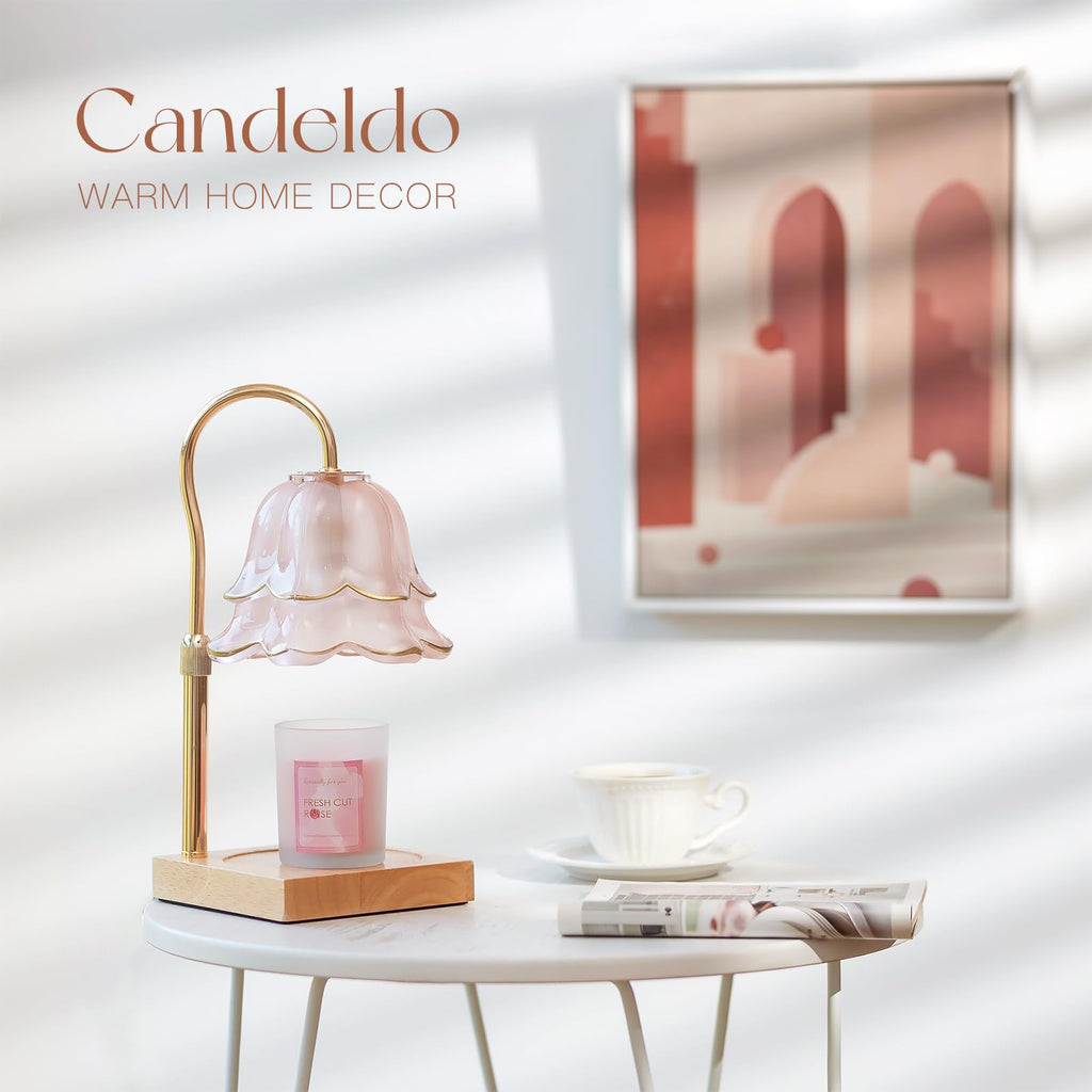 Candeldo Candle Warmer Lamp with Timer, Gold Flower Glass Shade