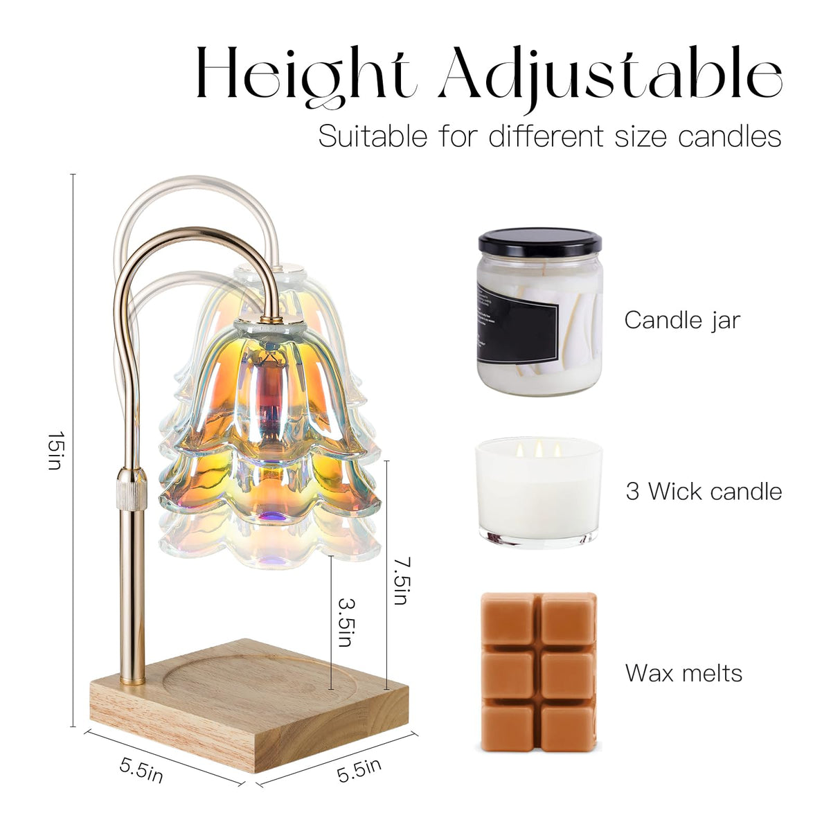 Candeldo Candle Warmer Lamp with Timer, Gold Flower Glass Shade