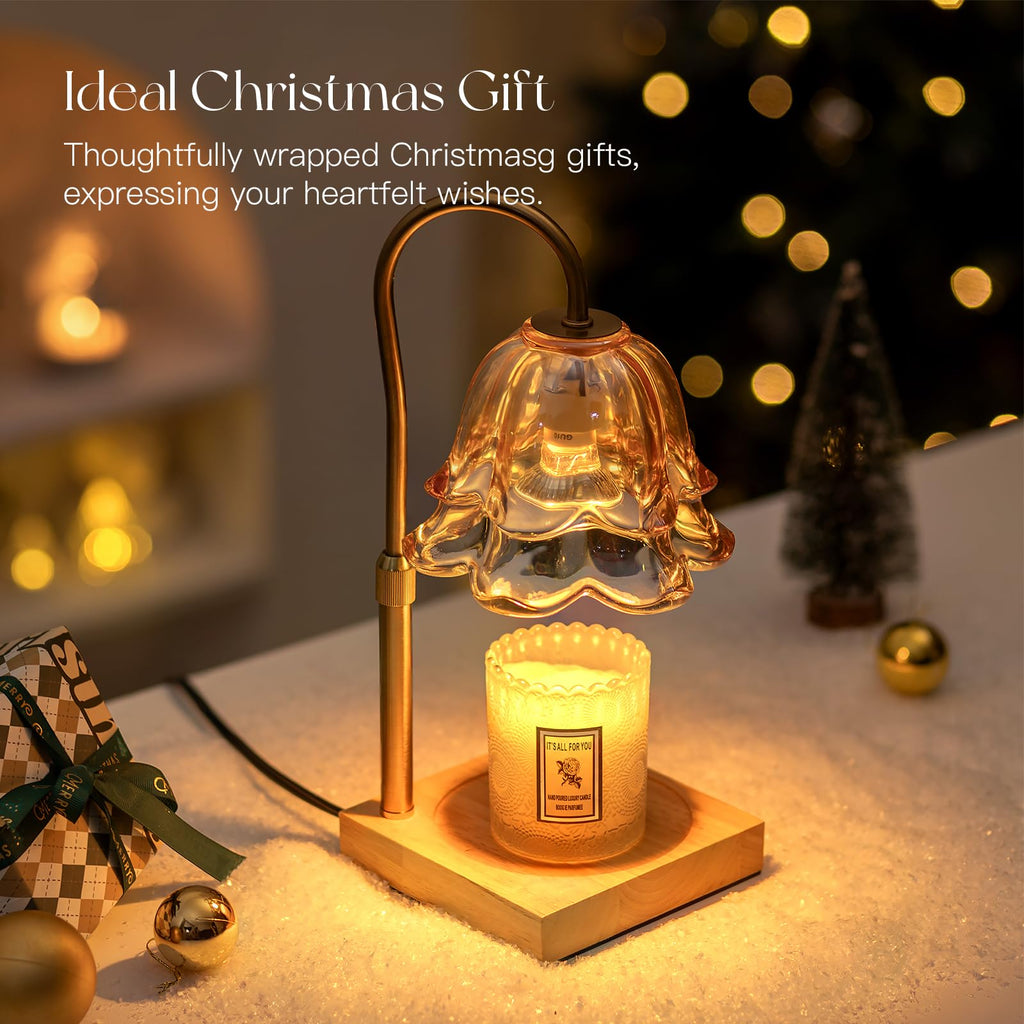 Candeldo Candle Warmer Lamp with Timer, Gold Flower Glass Shade