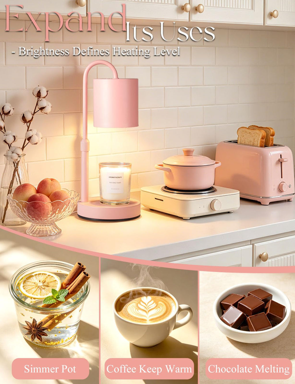 Briever Dimmable Candle Warmer Lamp with Timer, Height Adjustable Electric Candle Wax Warmer, Christmas Birthday Gifts for Women Mom, House Warming Gifts New Home Room Decor, Walnut Solid Wood Base