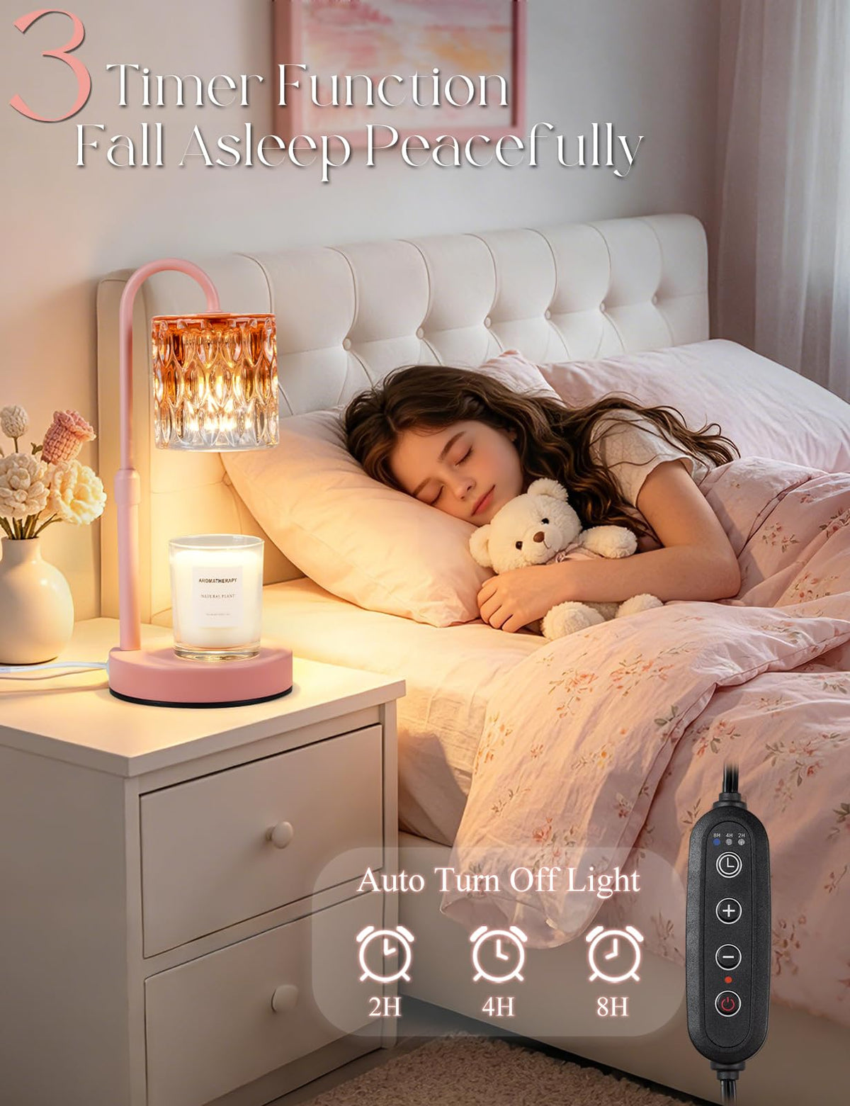 Briever Dimmable Candle Warmer Lamp with Timer, Height Adjustable Electric Candle Wax Warmer, Christmas Birthday Gifts for Women Mom, House Warming Gifts New Home Room Decor, Walnut Solid Wood Base