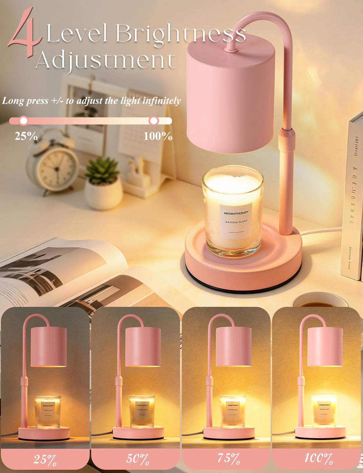 Briever Dimmable Candle Warmer Lamp with Timer, Height Adjustable Electric Candle Wax Warmer, Christmas Birthday Gifts for Women Mom, House Warming Gifts New Home Room Decor, Walnut Solid Wood Base