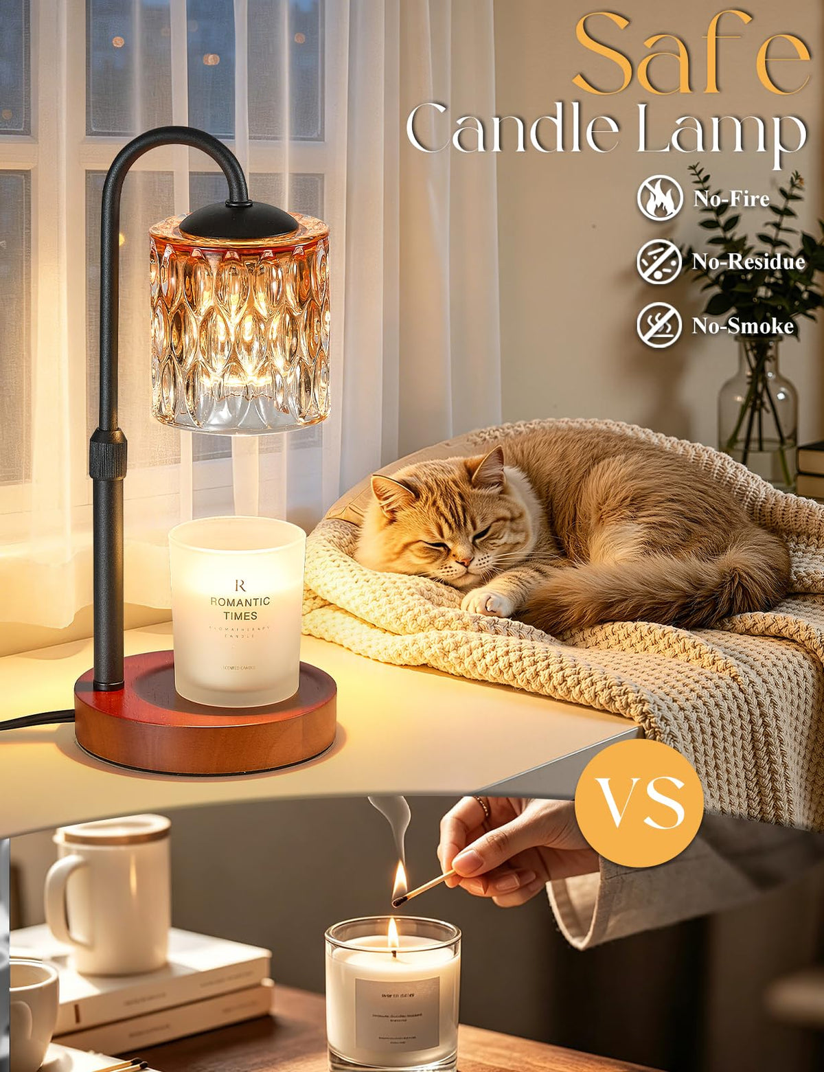 Briever Dimmable Candle Warmer Lamp with Timer, Height Adjustable Electric Candle Wax Warmer, Christmas Birthday Gifts for Women Mom, House Warming Gifts New Home Room Decor, Walnut Solid Wood Base