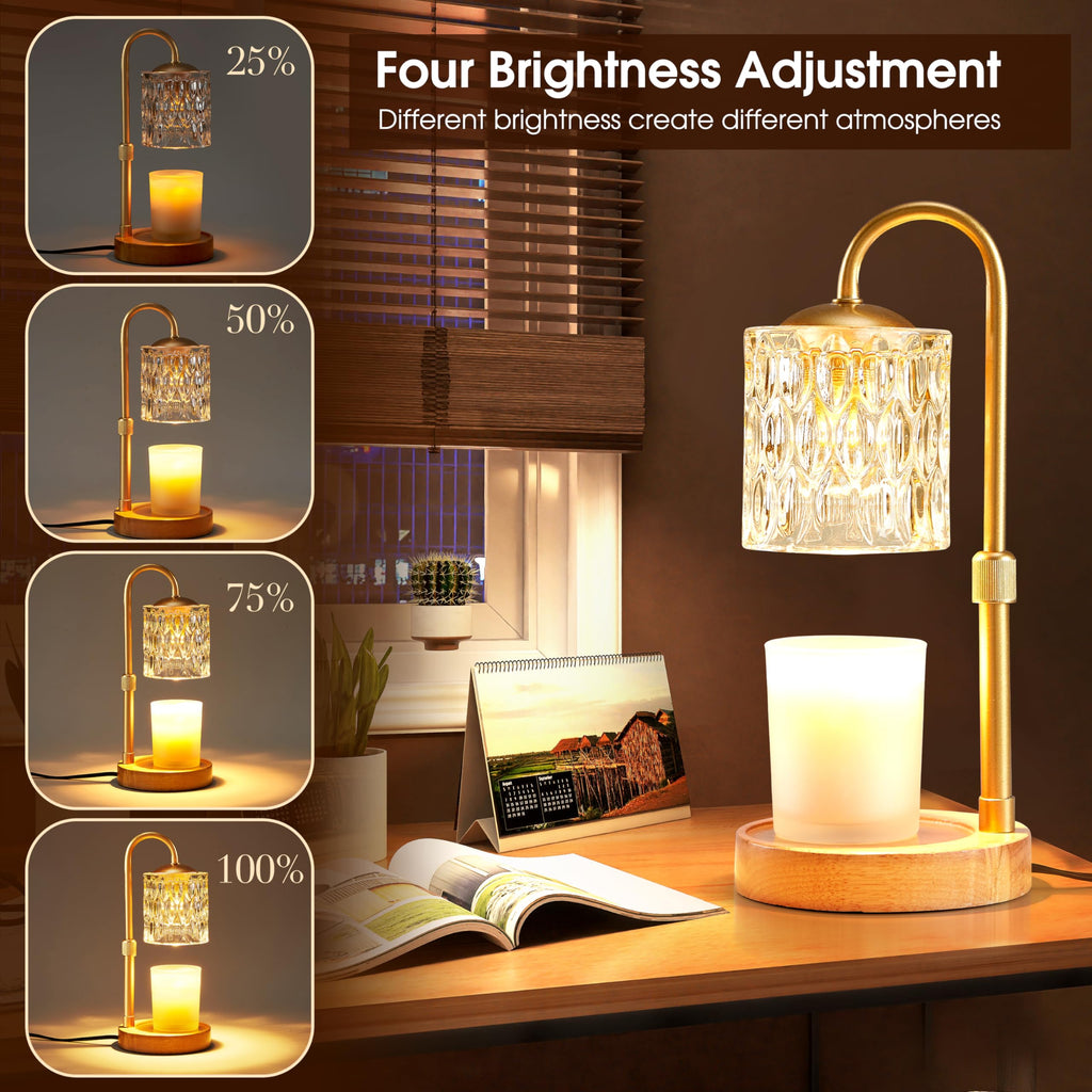 Briever Dimmable Candle Warmer Lamp with Timer, Height Adjustable Electric Candle Wax Warmer, Christmas Birthday Gifts for Women Mom, House Warming Gifts New Home Room Decor, Walnut Solid Wood Base