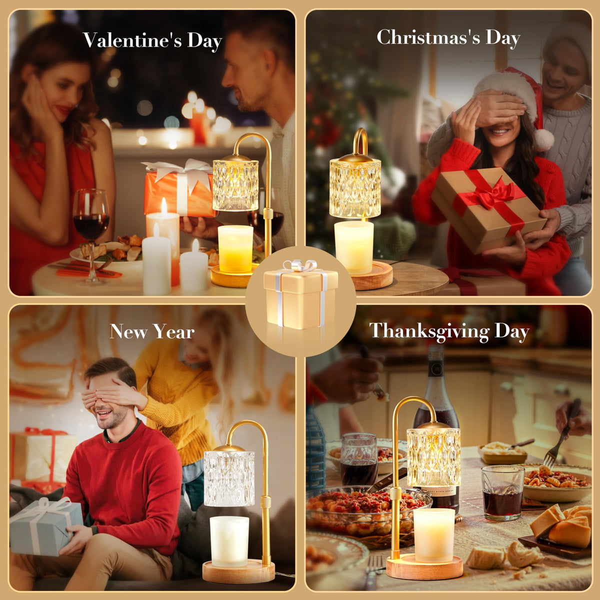Briever Dimmable Candle Warmer Lamp with Timer, Height Adjustable Electric Candle Wax Warmer, Christmas Birthday Gifts for Women Mom, House Warming Gifts New Home Room Decor, Walnut Solid Wood Base