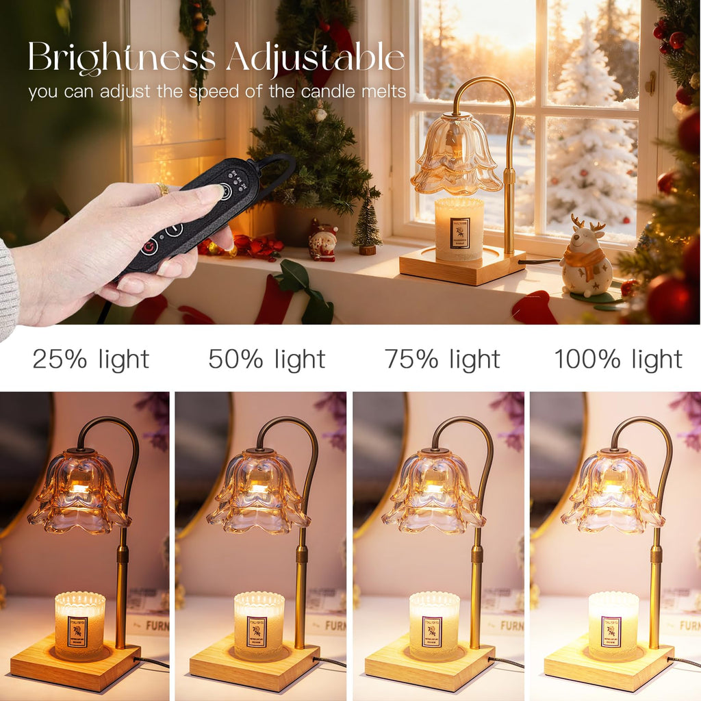 Candeldo Candle Warmer Lamp with Timer, Gold Flower Glass Shade