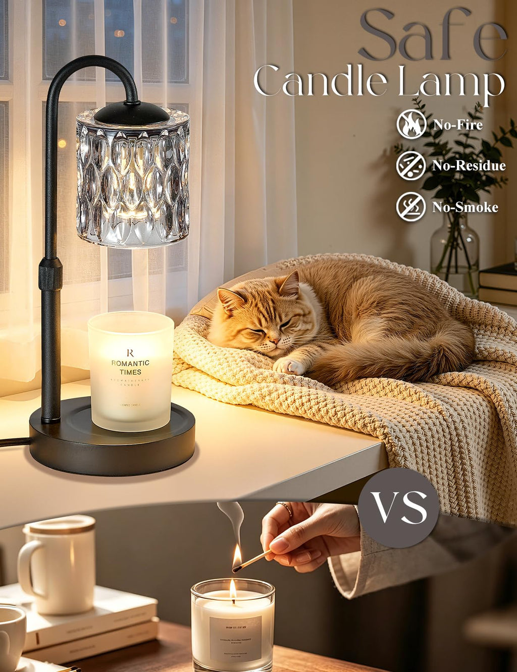 Briever Dimmable Candle Warmer Lamp with Timer, Height Adjustable Electric Candle Wax Warmer, Christmas Birthday Gifts for Women Mom, House Warming Gifts New Home Room Decor, Walnut Solid Wood Base