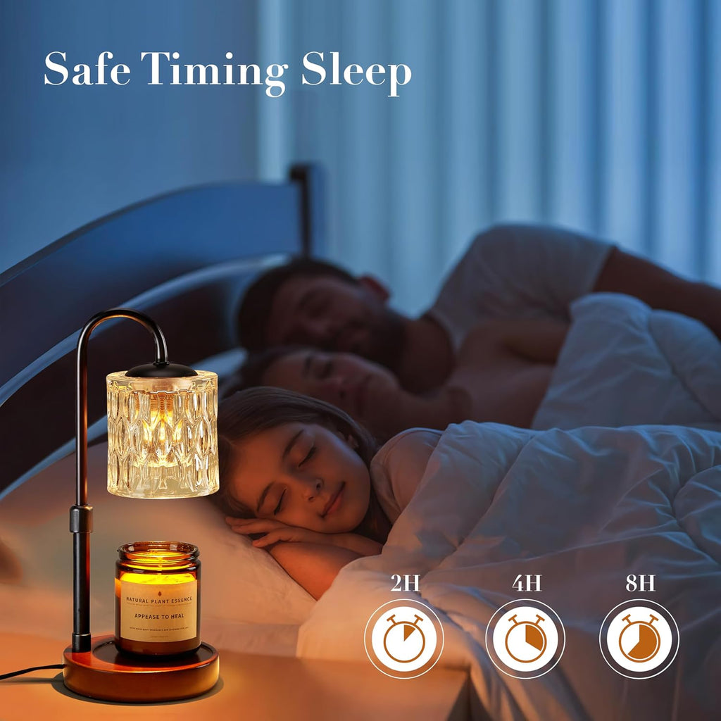 Briever Dimmable Candle Warmer Lamp with Timer, Height Adjustable Electric Candle Wax Warmer, Christmas Birthday Gifts for Women Mom, House Warming Gifts New Home Room Decor, Walnut Solid Wood Base